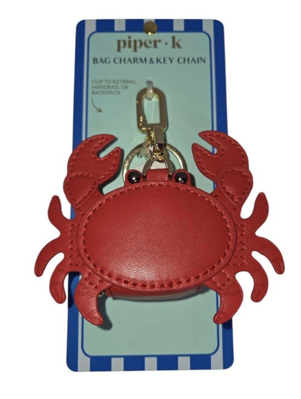 Piper K Red Crab Zip Coin Bag Charm & Key Chain NEW